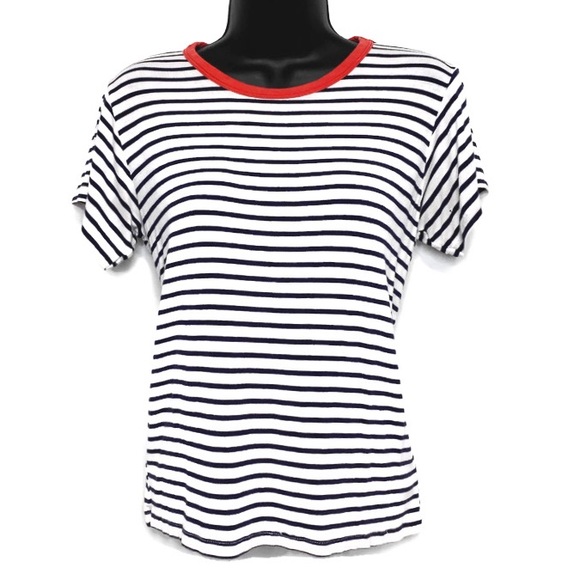 John Galt B&W Striped Tee w/ Red Trim Detail Sz OS - Picture 2 of 7